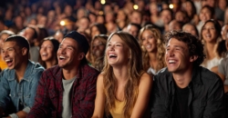 Lachendes Publikum reagiert emotional auf einen Keynote Speaker