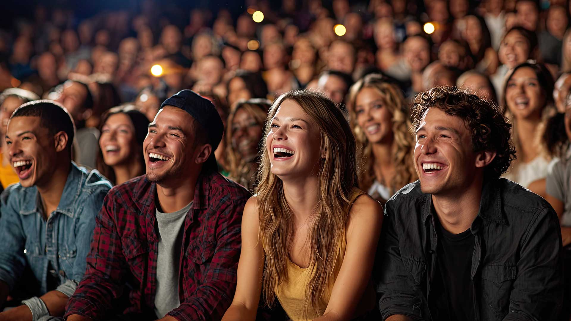 Lachendes Publikum reagiert emotional auf einen Keynote Speaker
